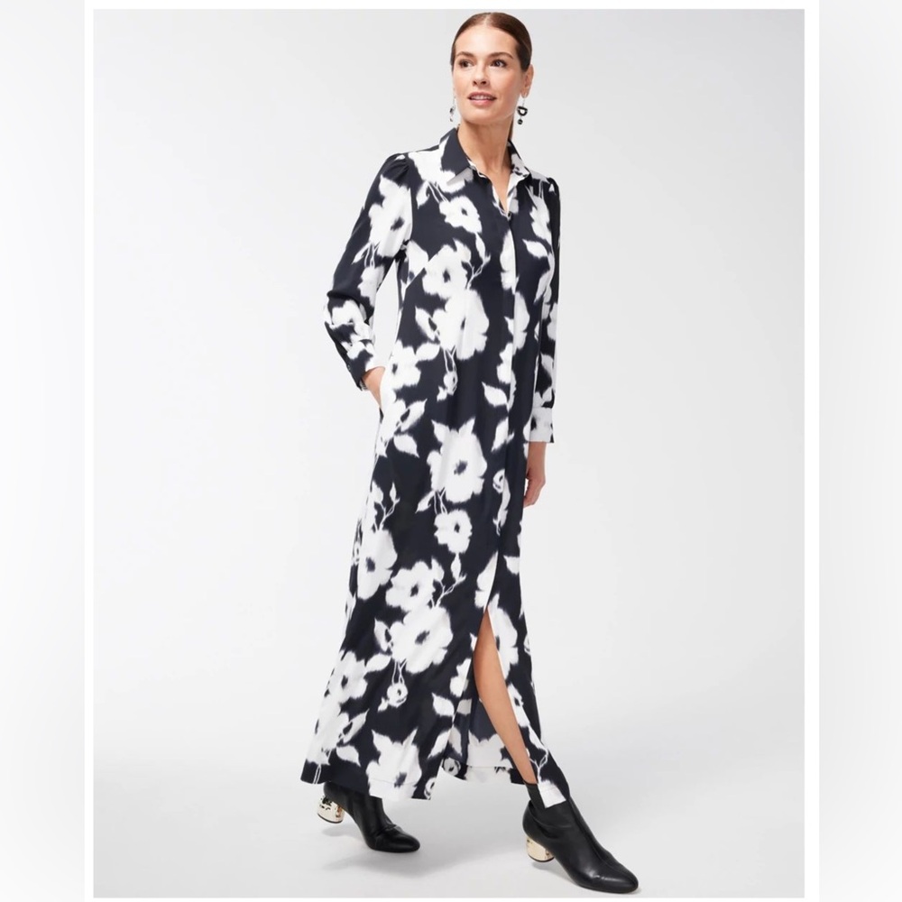NWT Chicos Floral Long Sleeve Maxi Dress 10/12 petite